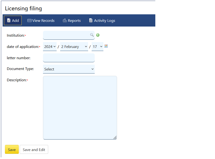 filing form for licensing