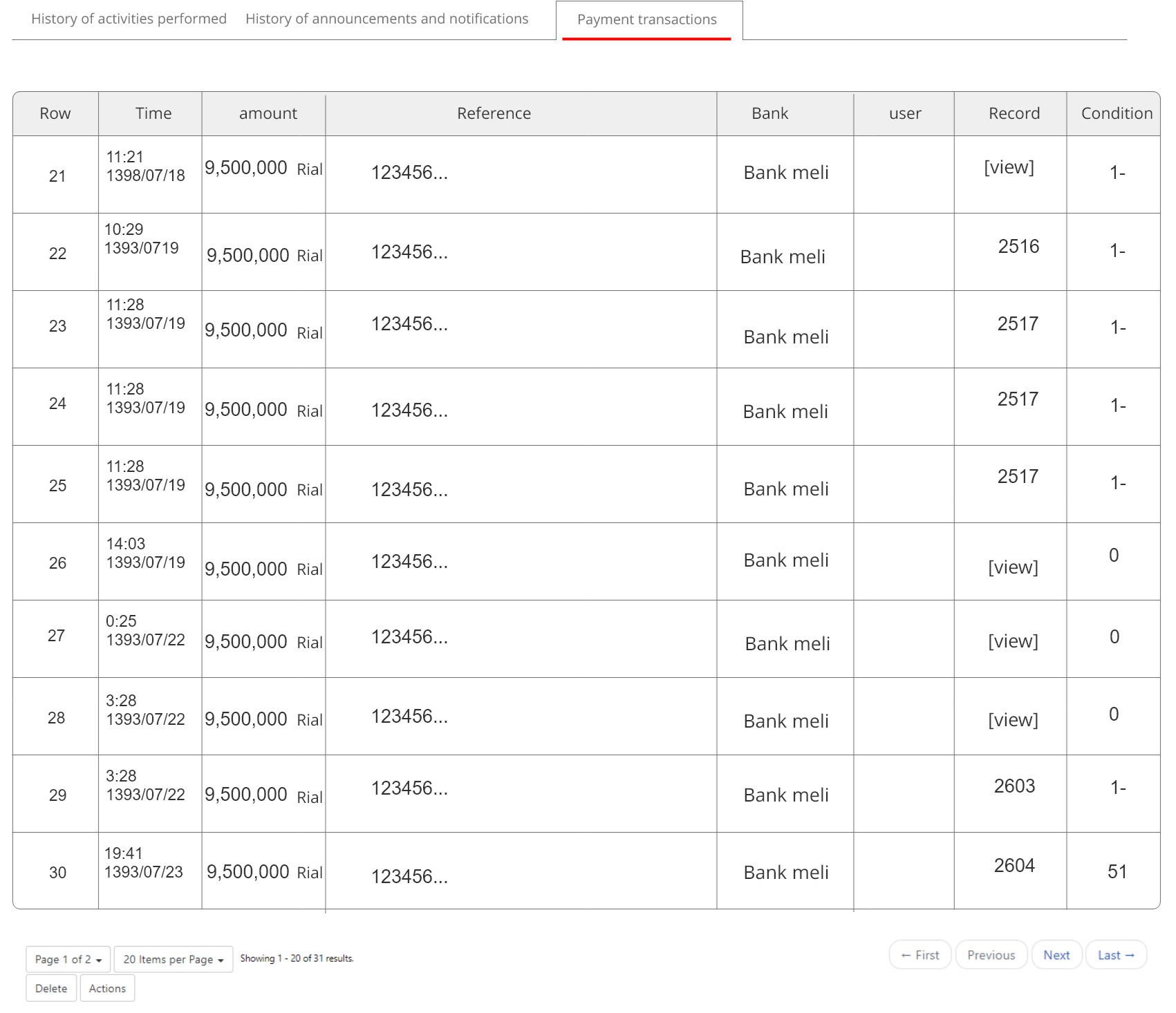 Reports on payments, transactions and their status