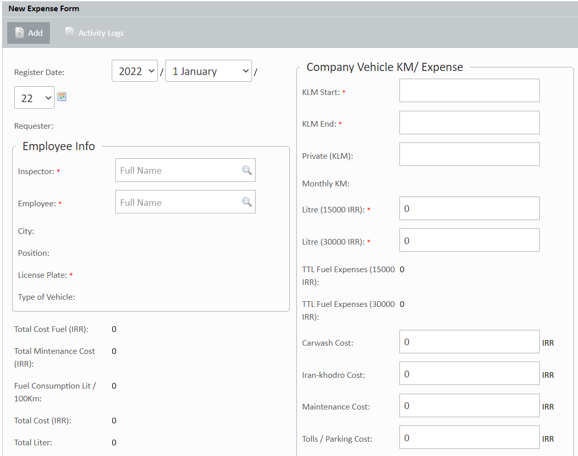 Expenses form